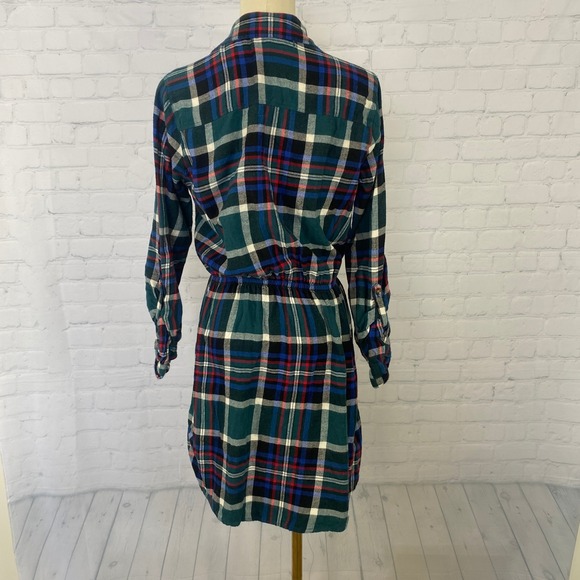 🔥 Abercrombie & Fitch Plaid Shirt Dress Green Blue Red Waist Tie Small Button - Picture 6 of 12